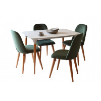 Manhattan Comfort 2-10157511020564 5-Piece HomeDock 45.47 Dining Set with 4 Selina Accent  Velvet Chairs in Off White and Green